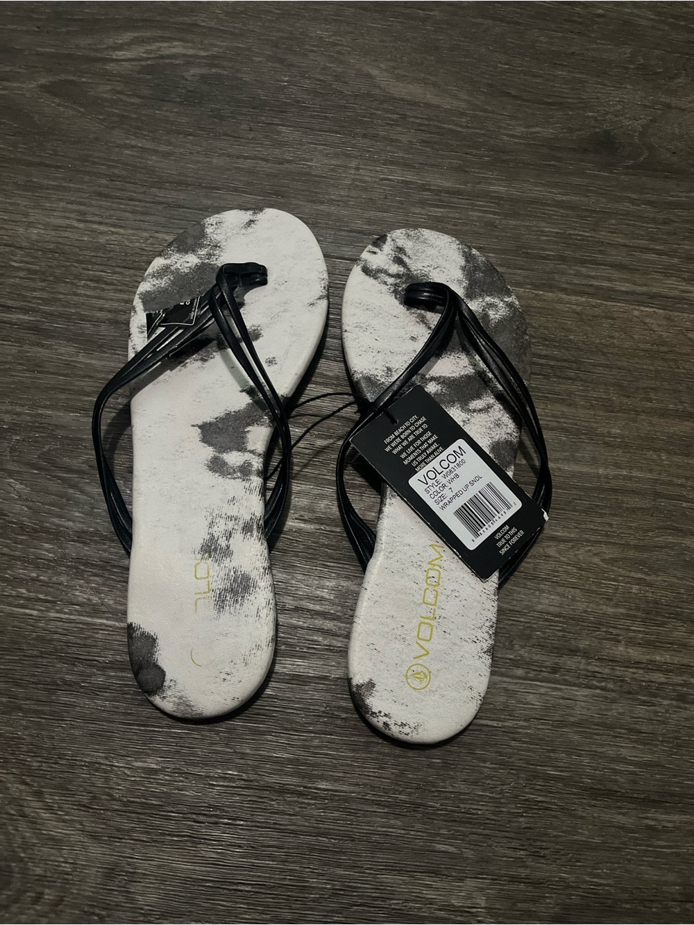 Volcom Women's Black & White Strappy Sandal Flip Flops